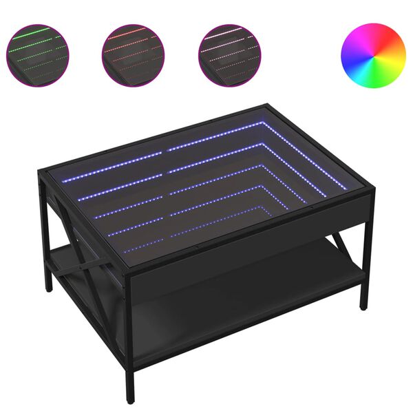 vidaXL Table basse avec LED infini noir 70x50x38 cm