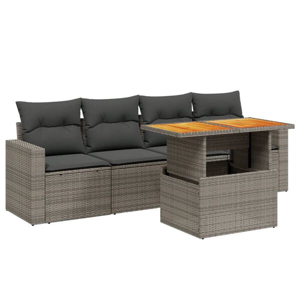 vidaXL Salon de jardin 5 pcs avec coussins gris r&eacute;sine tress&eacute;e