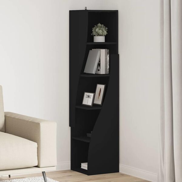 vidaXL Meuble d'angle Noir 32x32x140cm Bois d'ing&eacute;nierie