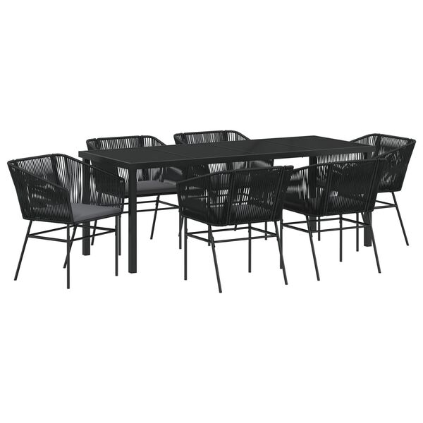 vidaXL Ensemble de salle &agrave; manger pour jardin avec coussin 7 pcs Noir