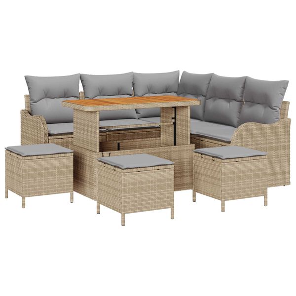 vidaXL Ensemble de canap&eacute; de jardin 9 pcs Beige polyrotin