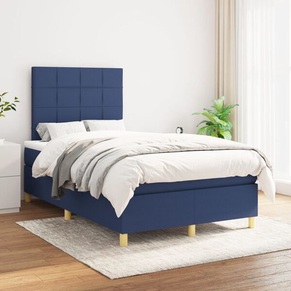 vidaXL Sommier &agrave; lattes de lit avec matelas Bleu 120x200 cm Tissu