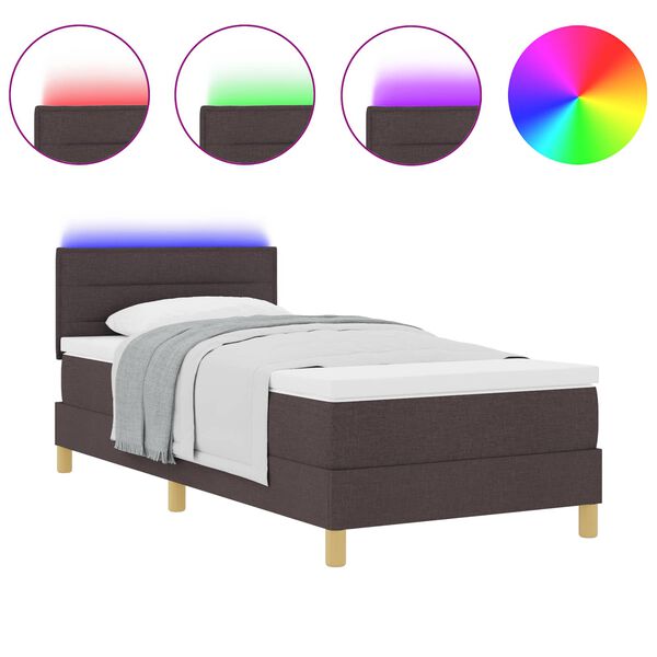 vidaXL Lit à ressort LED avec matelas Marron foncé 100 x 200 cm tissu