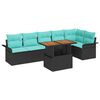 vidaXL Ensemble de canap&eacute; de jardin 7 pcs Noir et Bleu polyrotin