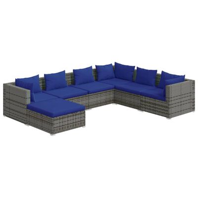 vidaXL Salon de jardin 7 pcs avec coussins résine tressée gris