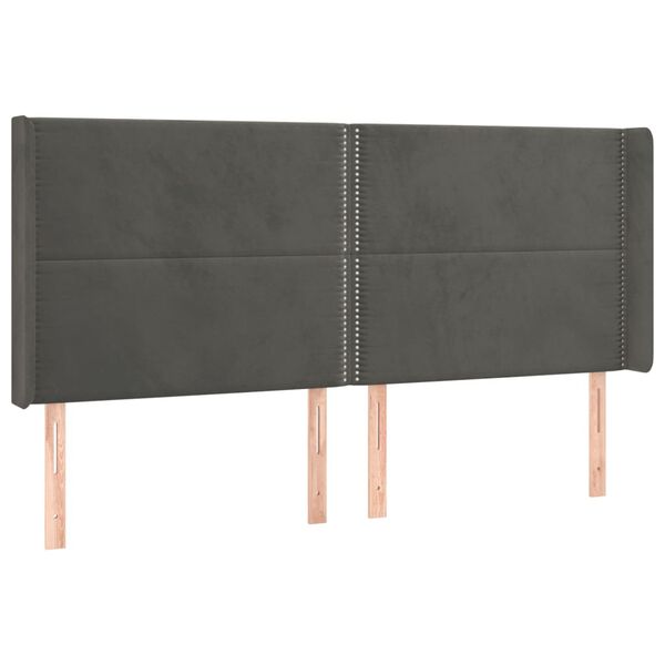vidaXL T&ecirc;te de lit avec oreilles Gris fonc&eacute; 203x16x118/128 cm Velours