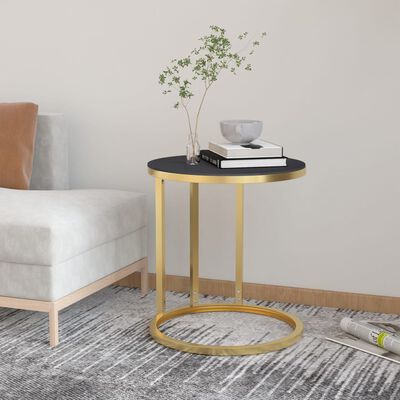 vidaXL Table d'appoint Doré et noir 45 cm Verre trempé