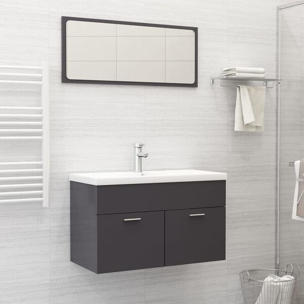 vidaXL Ensemble de meubles de salle de bain Gris brillant Agglom&eacute;r&eacute;
