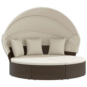 vidaXL Lit de repos d'ext&eacute;rieur avec auvent et coussins r&eacute;sine tress&eacute;e