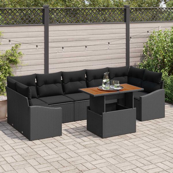 vidaXL Ensemble de canap&eacute; de jardin avec coussin 8 pcs Noir