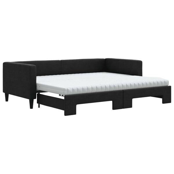 vidaXL Lit de jour avec gigogne et matelas noir 90x200 cm tissu