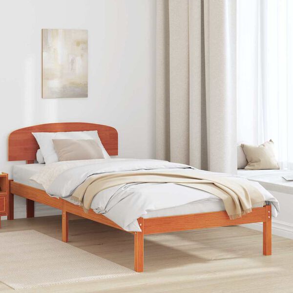 vidaXL Cadre de lit avec t&ecirc;te de lit Brun cire 100 x 200 cm Pin massif