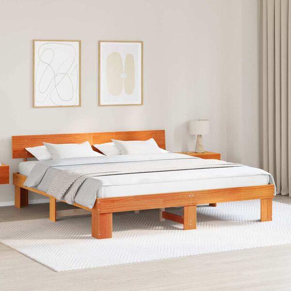 vidaXL Cadre de lit avec t&ecirc;te de lit Brun cire 180 x 200 cm Pin massif