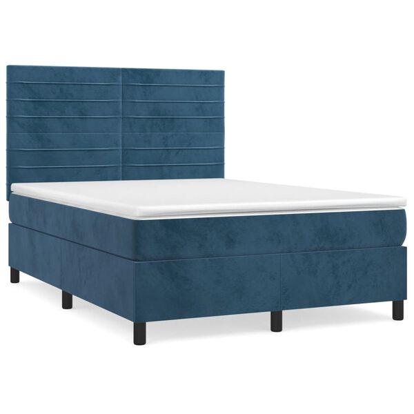 vidaXL Sommier &agrave; lattes de lit et matelas Bleu fonc&eacute; 140x200cm Velours