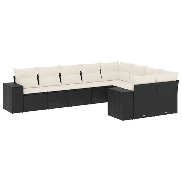 vidaXL Salon de jardin 9 pcs avec coussins noir r&eacute;sine tress&eacute;e