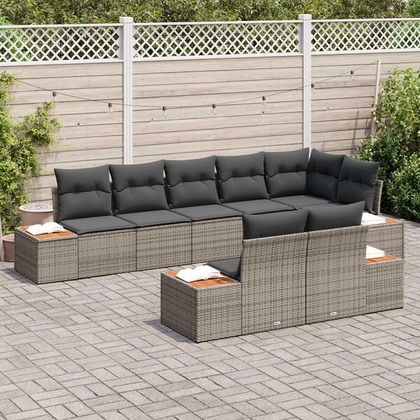vidaXL Ensemble de canap&eacute; de jardin avec coussin 8 pcs Gris Poly rotin
