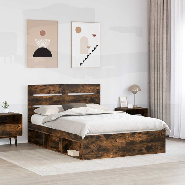 vidaXL Cadre de lit Ch&ecirc;ne fum&eacute; 160 x 200 cm Pin massif