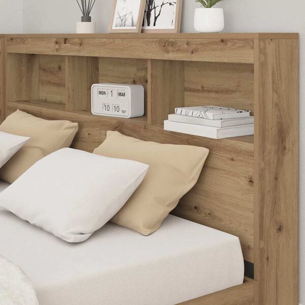 vidaXL T&ecirc;te de lit de rangement avec &eacute;tag&egrave;re Ch&ecirc;ne artisanal 140 cm