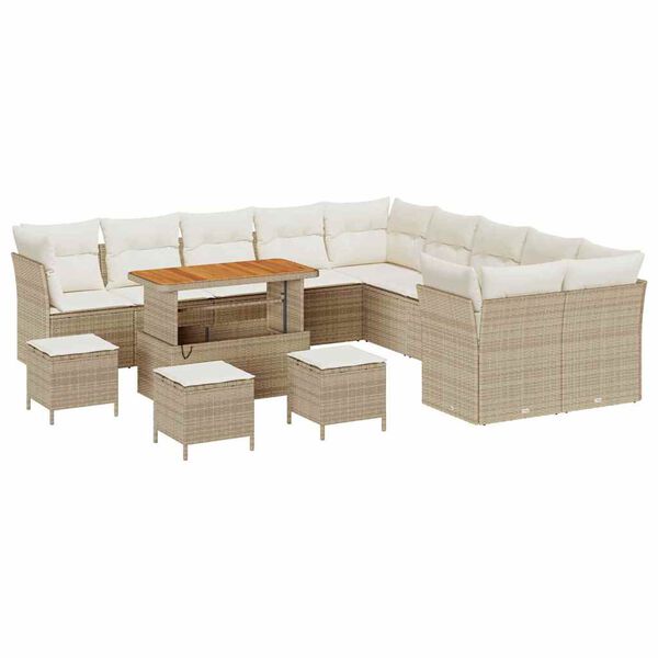 vidaXL Ensemble de canap&eacute; de jardin 14 pcs Beige et cr&egrave;me polyrotin