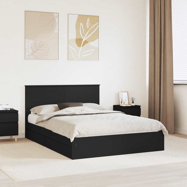 vidaXL Lit de Rangement Noir 150 x 200 cm Bois d'ing&eacute;nierie