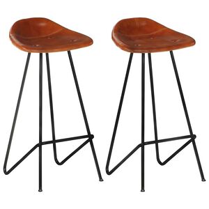 vidaXL Tabourets de bar lot de 2 marron cuir v&eacute;ritable