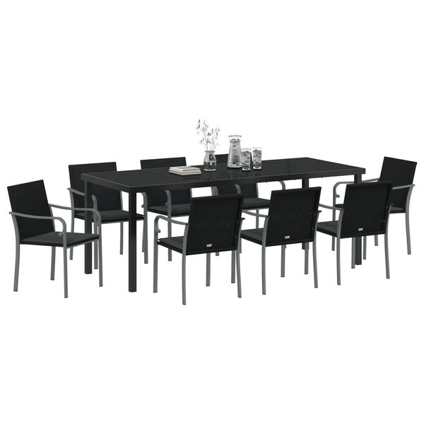 vidaXL Ensemble de salle &agrave; manger pour jardin 9 pcs Noir et gris