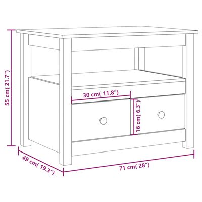 vidaXL Table basse Noir 71x49x55 cm Bois massif de pin