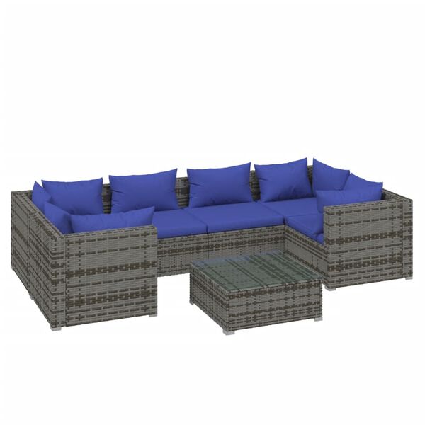 vidaXL Salon de jardin 7 pcs avec coussins r&eacute;sine tress&eacute;e gris