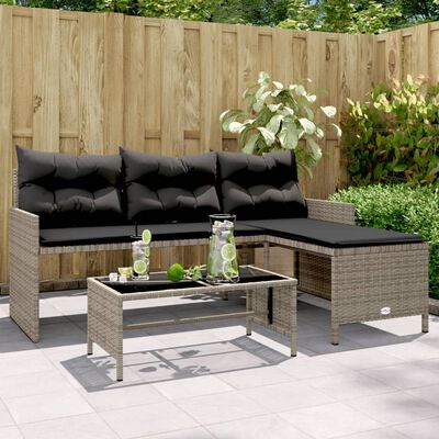 vidaXL Canapé de jardin avec table et coussins en forme de L gris