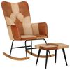 vidaXL Chaise &agrave; bascule et repose-pieds Marron Cuir v&eacute;ritable et toile