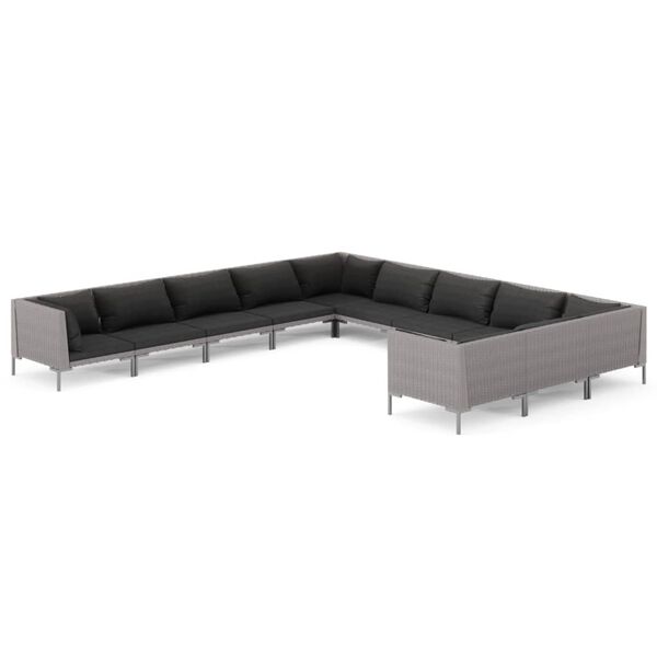 vidaXL Salon de jardin 11 pcs avec coussins Résine tressée Gris foncé