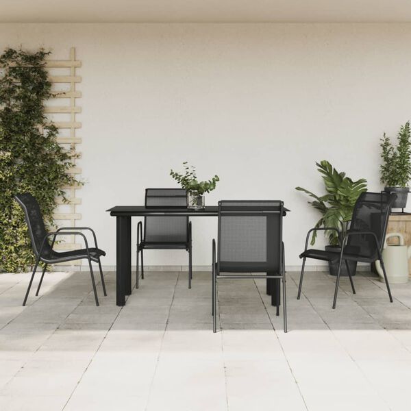vidaXL Ensemble à manger de jardin 5 pcs noir textilène et acier
