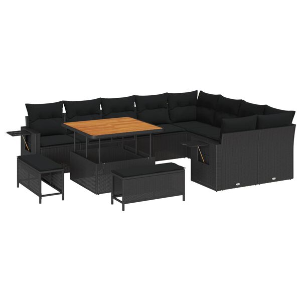vidaXL Ensemble de canap&eacute; de jardin 12 pcs Noir polyrotin