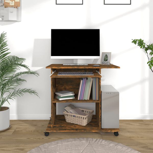vidaXL Bureau d'ordinateur Ch&ecirc;ne fum&eacute; 80x50x75 cm Bois d'ing&eacute;nierie