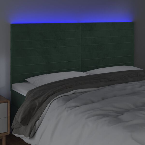 vidaXL T&ecirc;te de lit &agrave; LED Vert fonc&eacute; 180x5x118/128 cm Velours