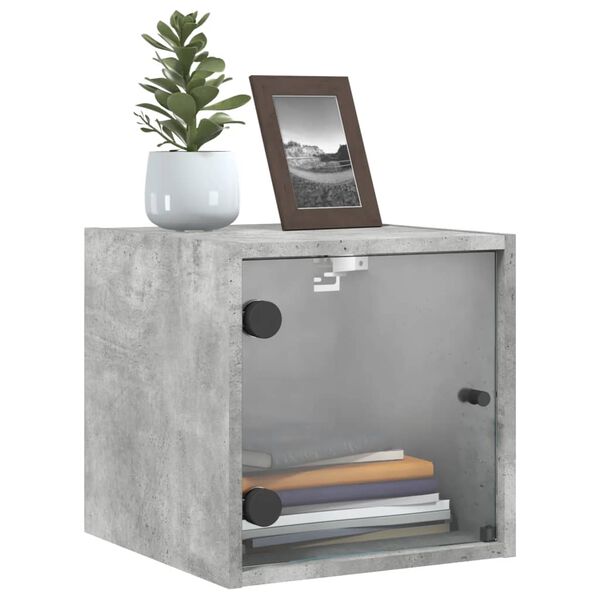 vidaXL Tables de chevet et portes vitr&eacute;es 2 pcs gris b&eacute;ton 35x37x35 cm