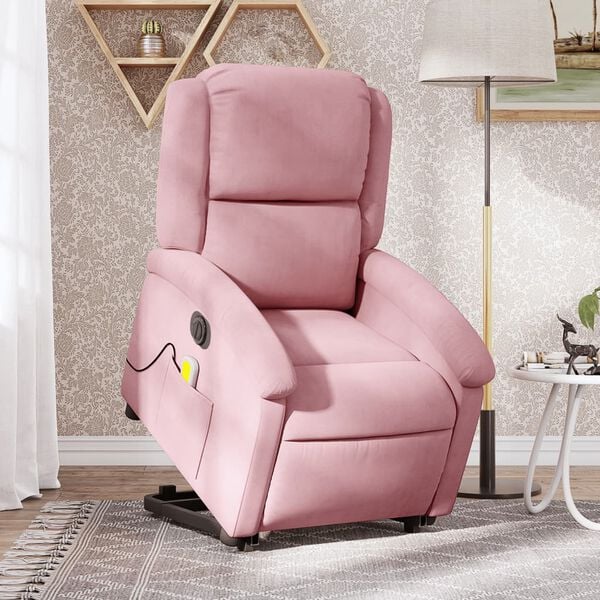 vidaXL Fauteuil inclinable de massage électrique rose velours