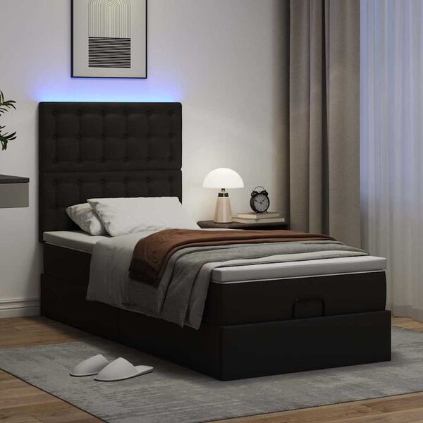 vidaXL Cadre de lit ottoman avec matelas noir 80x200 cm similicuir