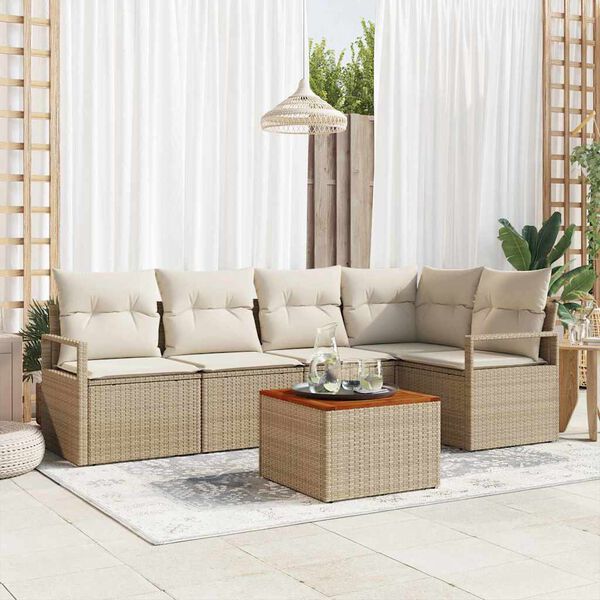 vidaXL Ensemble de canap&eacute; de jardin avec coussin 6 pcs Beige polyrotin