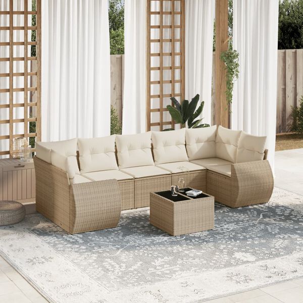 vidaXL Salon de jardin avec coussins 8 pcs beige r&eacute;sine tress&eacute;e