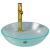vidaXL Lavabo de bain avec robinet et drain &agrave; poussoir Verre tremp&eacute;