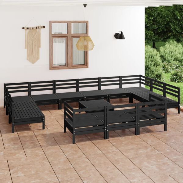 vidaXL Salon de jardin 14 pcs Noir Bois de pin massif