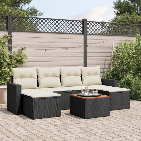 vidaXL Salon de jardin 7 pcs avec coussins noir r&eacute;sine tress&eacute;e