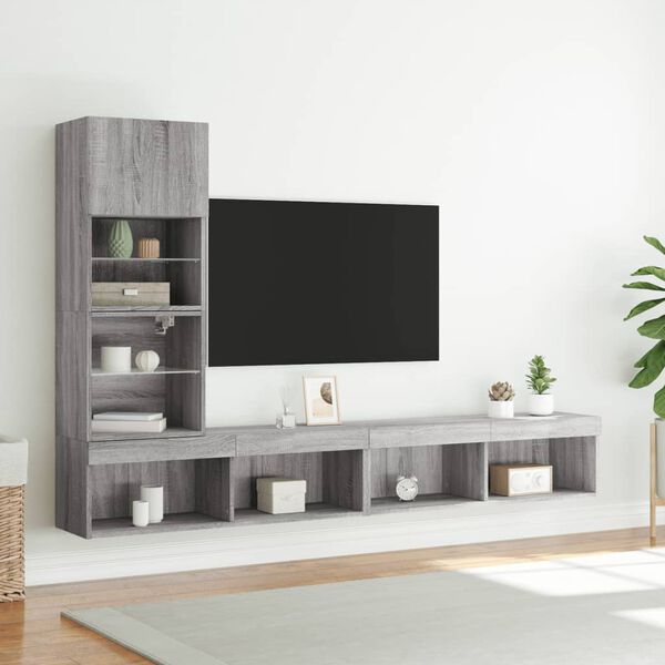 vidaXL Unit&eacute;s murales TV avec LED 4 pcs gris sonoma bois d'ing&eacute;nierie