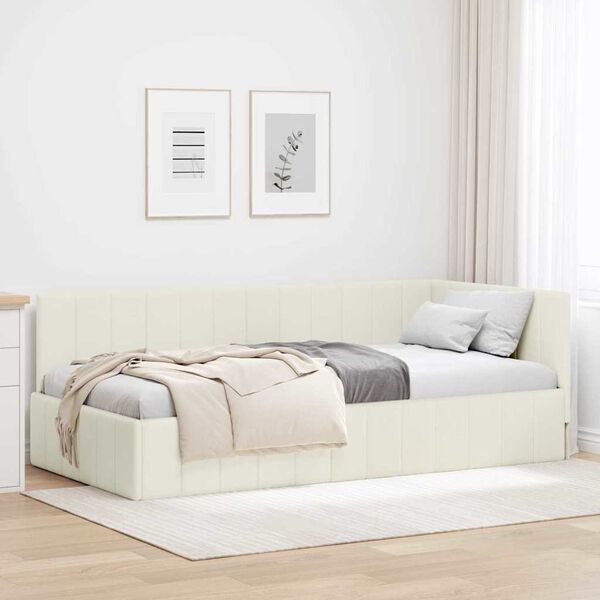 vidaXL Cadre de lit d'angle Cr&egrave;me 90 cm x 190 cm Velours
