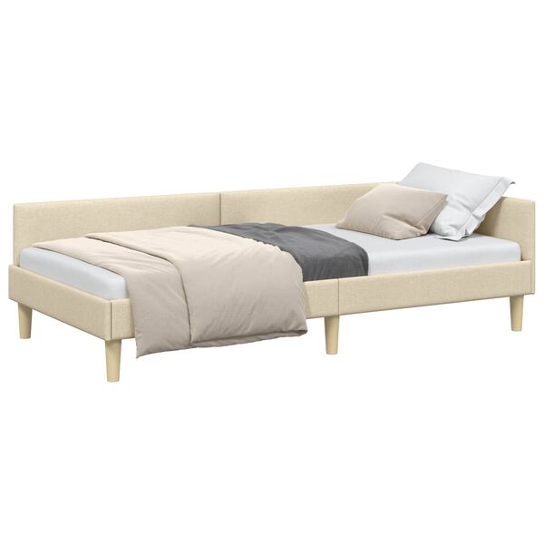 vidaXL Cadre de lit d'angle avec t&ecirc;te de lit Cr&egrave;me 80 x 200 cm tissu
