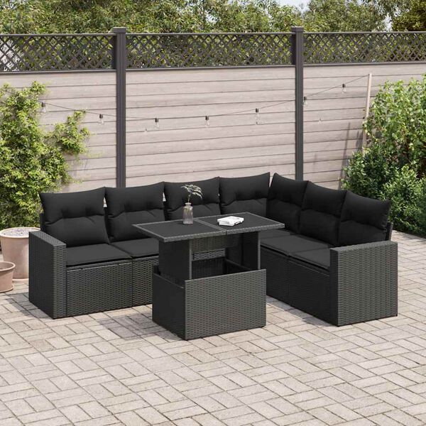 vidaXL Salon de jardin 7 pcs avec coussins noir r&eacute;sine tress&eacute;e