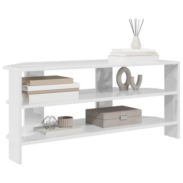 vidaXL MeubleTVd'Angle Blanc brillant 102x40,5x45cm Bois d'ing&eacute;nierie