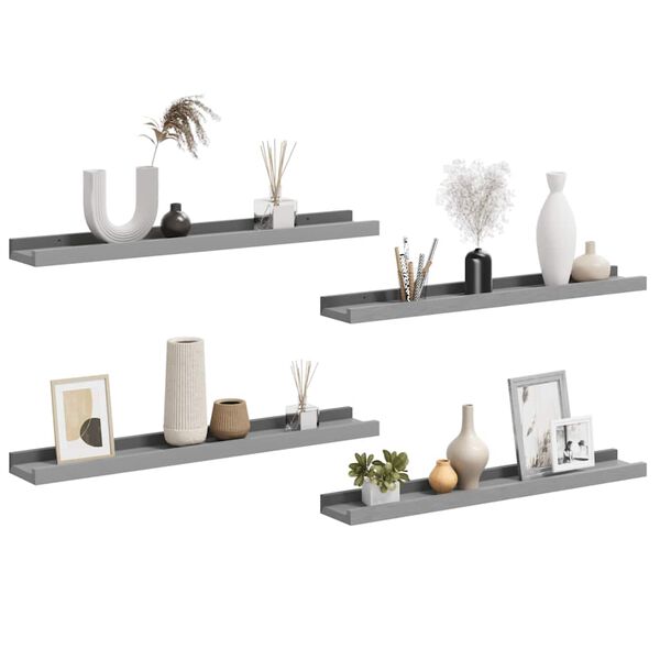 vidaXL &Eacute;tag&egrave;res murales 4 pcs Gris 60x9x3 cm