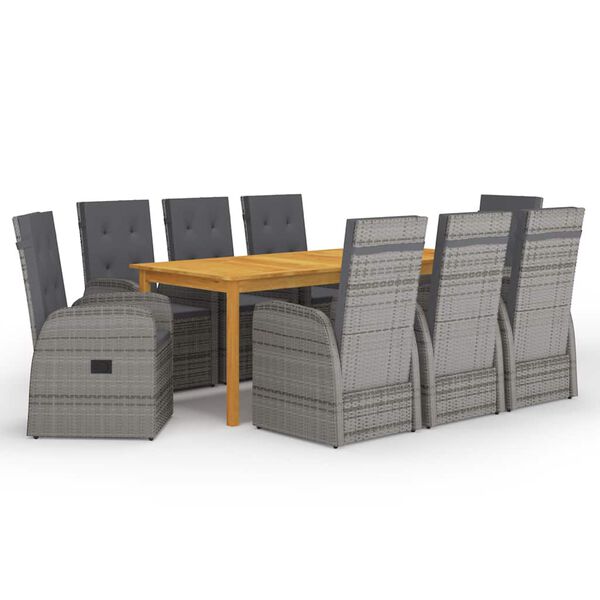 vidaXL Ensemble &agrave; manger de jardin 9 pcs Gris